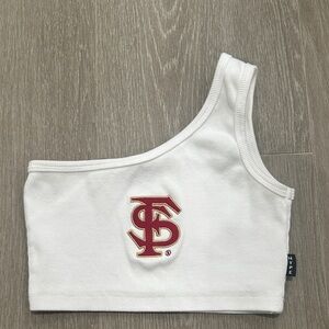 White one shoulder FSU Tank Top